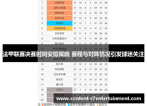 法甲联赛决赛时间安排揭晓 赛程与对阵情况引发球迷关注